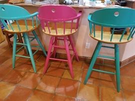 colorful solid wood bar height chairs