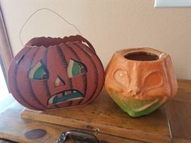 antique Halloween  jack o lantern buckets, Paper mache' and cardboard