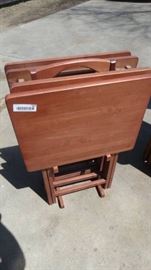Set of wood TV trays w/ stand