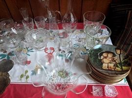 Vintage Hummel plates and crystal