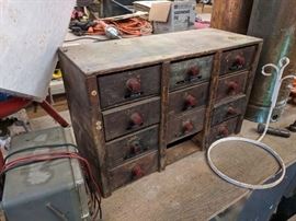 Antique wooden multi-drawer hardware box