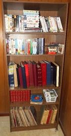 Bookcase full of records, books & travel scrapbooks