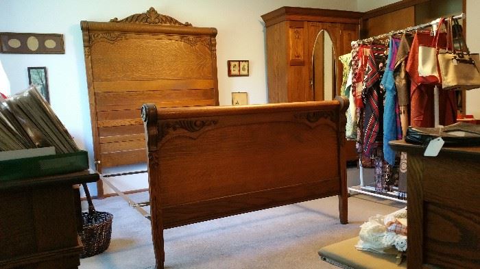 Antique Full bed adapted to a Queen size mattress. (side rails not pictured)
