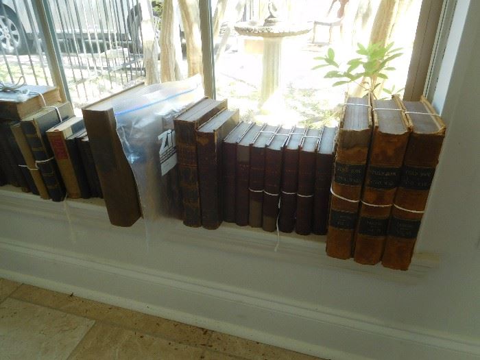 Many antique books including leather bound