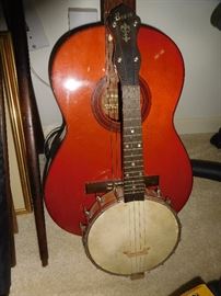 Vintage banjo & guitar