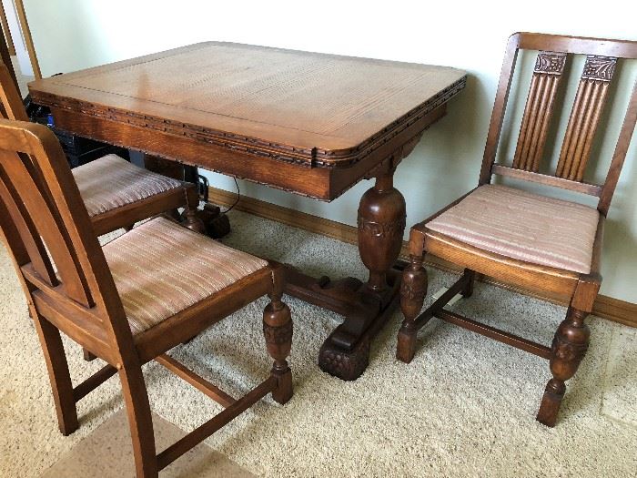 ANTIQUE TABLE & 4 CHAIRS