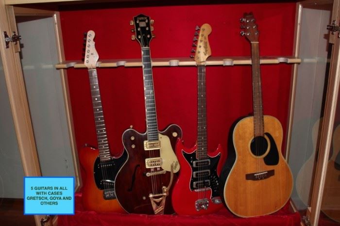 5 Guitars in all, with Cases. Gretsch, Goya and others
