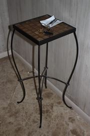 Metal Side Table with Inlaid Tile Top