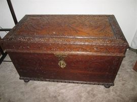 Cedar or Blanket Chest, from Portugal, beautiful embellishment!