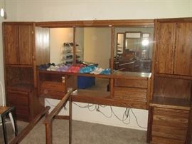 King Headboard with Lights, Mirror, Storage plus 2-Side Piers for more storage.