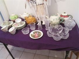 Tea Pot Collection, Cut Glass Serving Pieces, Dish Set