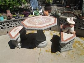 Cement Table/2-Benches & Plenty of Pots for Planting