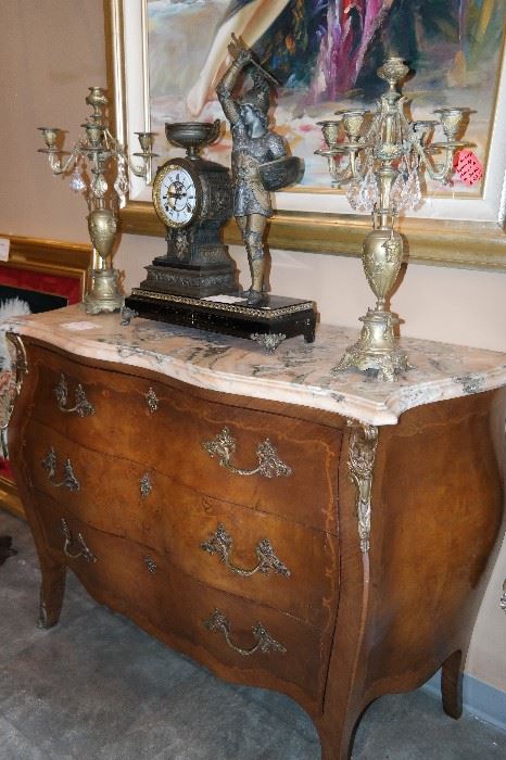 Antique Italian walnut bombe commode/ desk 