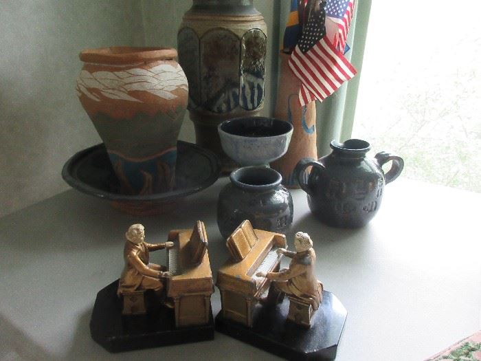 JB Hirsch Beethoven Bookends and pottery