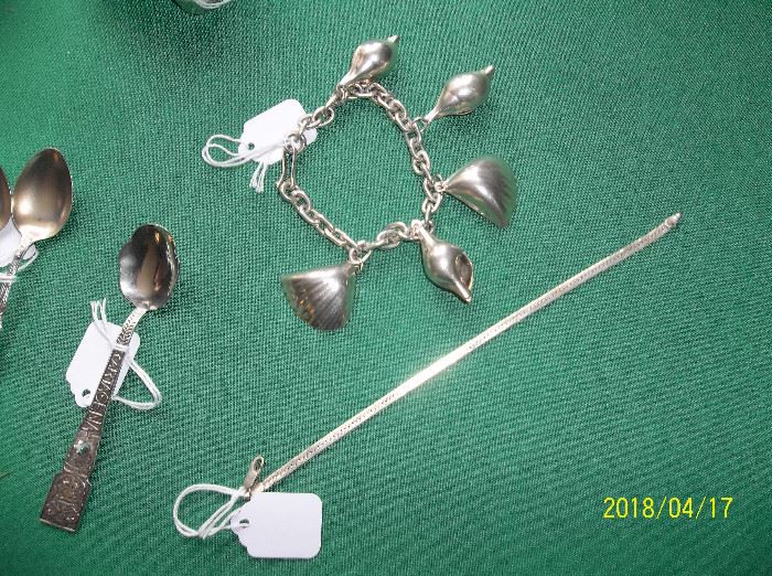 sterling silver spoons, bracelets