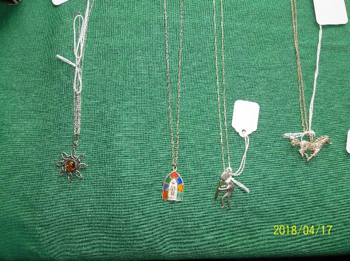 sterling necklaces - sterling and amber pendant, sterling man, Kabana sterling horse, 
