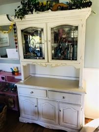Antique leaded glass painted hutch