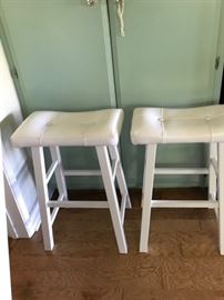 Two white leather painted barstools