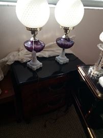Beautiful pair of milk glass globe table lamps