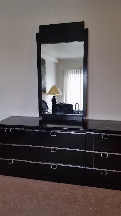 triple black dresser with mirror