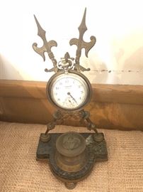 Victorian watch holder and inkwell on marble base