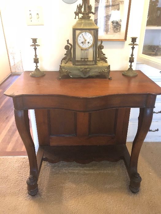 c1880 console table with Marble based clock  with cherubs and candle holders