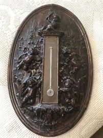 French carved wood shield/plaque holding a thermometer - has "Thermomètre" at the top, France