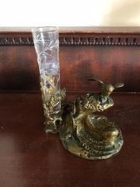 French Victorian posy holder and figural bird statue