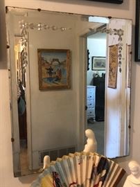 Vintage mirror with a spoon cut etched pattern