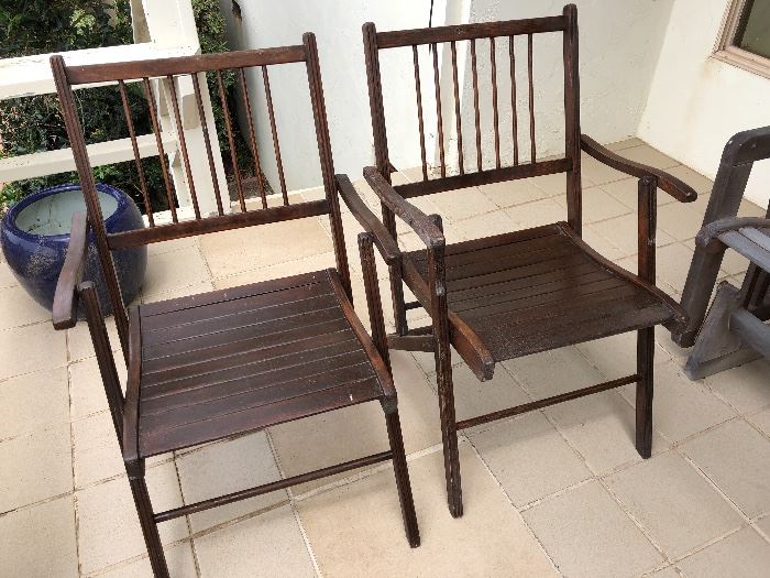 c1910 Folding director arm chairs with slat board seat