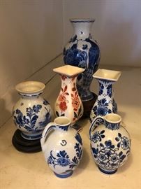 Delft bud vases and cruet bottles