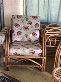 Vintage Mid Century Modern rattan bamboo Hawaiian furniture chair and magazine rack