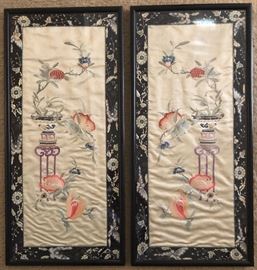 c1900 Japanese silk embroideries, framed