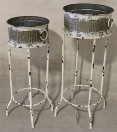 Galvanized planters on stands