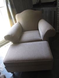 PAIR OF ETHAN ALLEN CHAIRS AND OTTOMAN