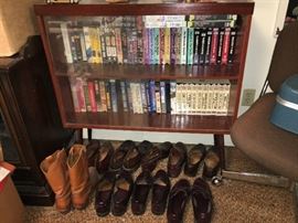 MCM Showcase cabinet, mens shoes, videos (war), MCM chair with chrome