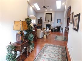 Florence Italy Leather Lamp, Ethan Allen Table, Gabbeh oriental rugs
