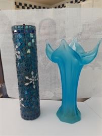 Blue vase and candleholder