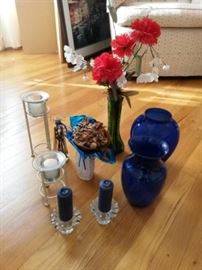 Blue vases and candleholders