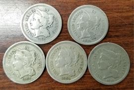 1800s Three cent coins