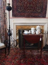 ANTIQUE FLOOR LAMP, DROP LEAF TABLE