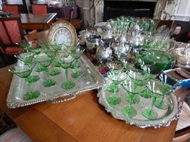 BEUTIFUL STEMWARE AND SILVER PLATTERS
