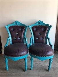 Vintage His & Hers Head Teal & Purple Chairs - a Pair