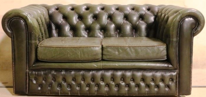 Leather Chesterfield loveseat