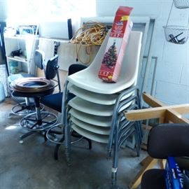 6 Mid Century Stack-able, Metal Products Chair out of Wisconsin. Fiberglass Shells