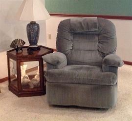 La-Z-Boy Recliner and a Lighted End Table w/Burl Wood