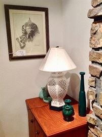 White Ginger Jar Lamp  & Eagle Pencil Sketching