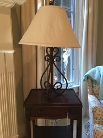 Vintage table - one of a pair of heavy iron lamps