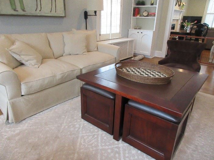 Nice sofa, coffee table with stools and side chair will all be available for sale