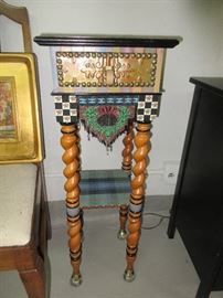 Early MacKenzie Childs table with beaded fringe